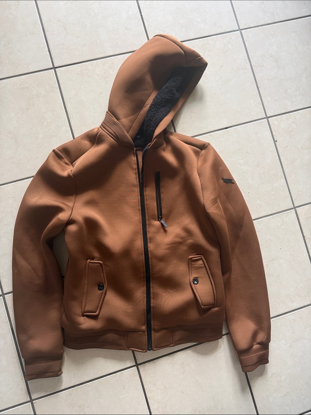 Men's Zip-Up Hooded Sweater in Chestnut Brown